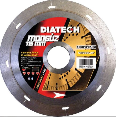 DIATECH MONGÚZ 115x22,2x5 mm GYÉMÁNTVÁGÓ KORONG GRES/GRÁNIT/KERÁMIA