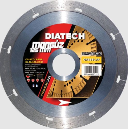 DIATECH MONGÚZ 125x22,2x5 mm GYÉMÁNTVÁGÓ KORONG GRES/GRÁNIT/KERÁMIA
